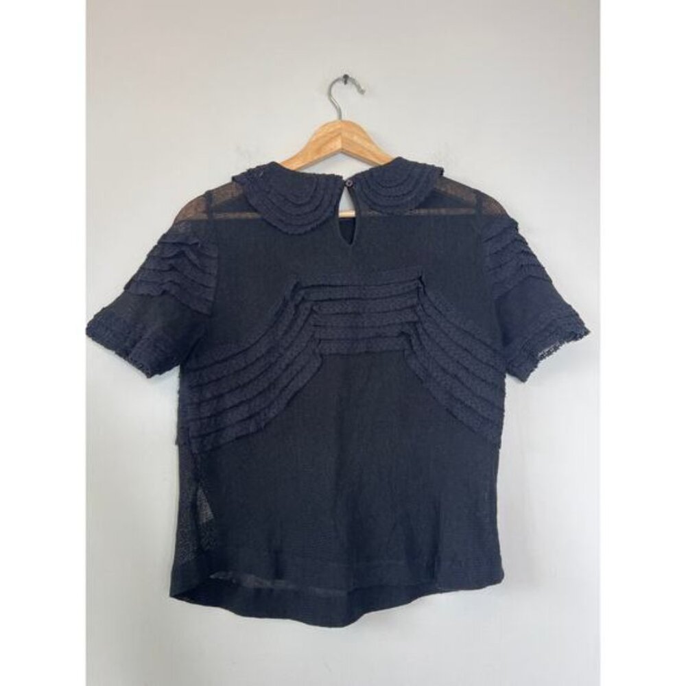 NEW The Great Rosebud Scalloped Lace Cropped Short Sleeve Top Black - Picture 5 of 6